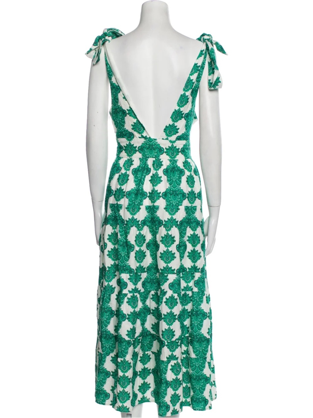House of Harlow 1960 Green Printed Tiered Dress Linen Sleeveless Women’s Large - Picture 4 of 16